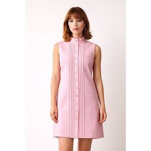 1960s Bleeker Street Pink Pintuck Mod Shift Dress high neck sleeveless medium